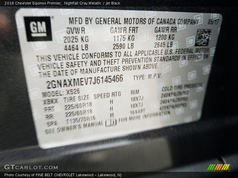 Nightfall Gray Metallic / Jet Black 2018 Chevrolet Equinox Premier