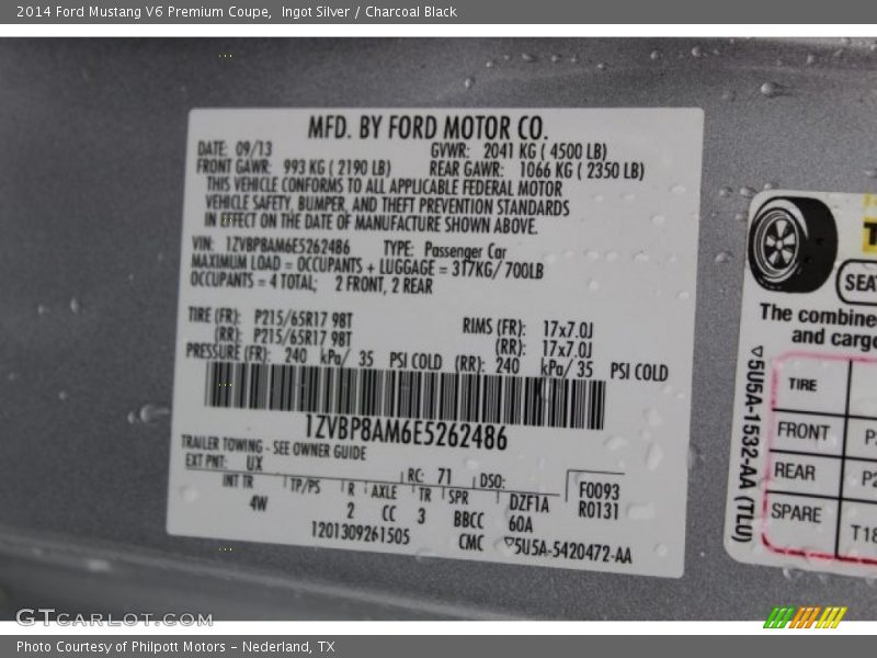 Ingot Silver / Charcoal Black 2014 Ford Mustang V6 Premium Coupe