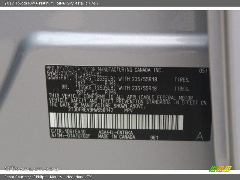 Silver Sky Metallic / Ash 2017 Toyota RAV4 Platinum