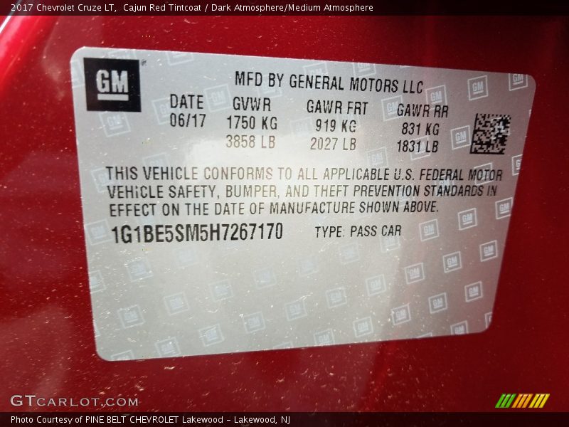Cajun Red Tintcoat / Dark Atmosphere/Medium Atmosphere 2017 Chevrolet Cruze LT