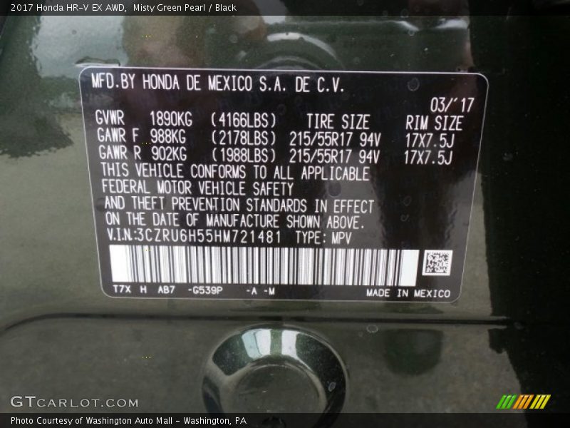 Misty Green Pearl / Black 2017 Honda HR-V EX AWD