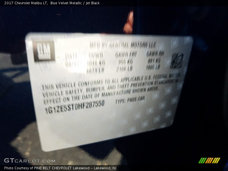 Blue Velvet Metallic / Jet Black 2017 Chevrolet Malibu LT