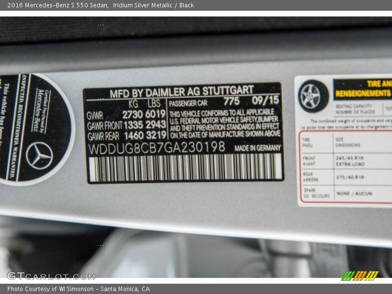 Iridium Silver Metallic / Black 2016 Mercedes-Benz S 550 Sedan