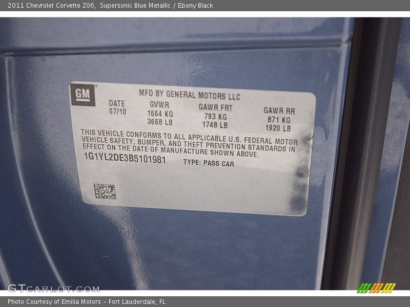 Supersonic Blue Metallic / Ebony Black 2011 Chevrolet Corvette Z06