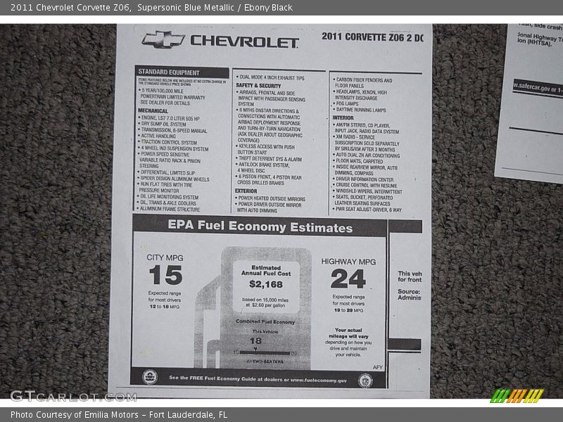  2011 Corvette Z06 Window Sticker