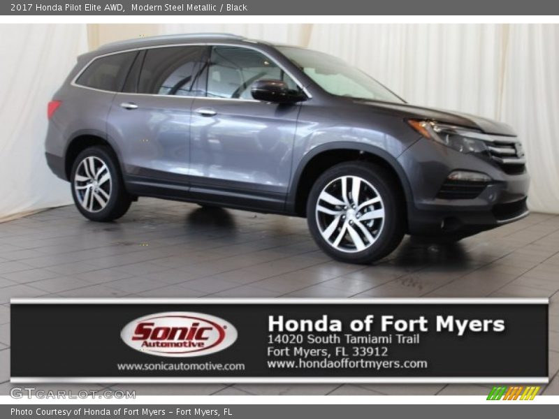 Modern Steel Metallic / Black 2017 Honda Pilot Elite AWD