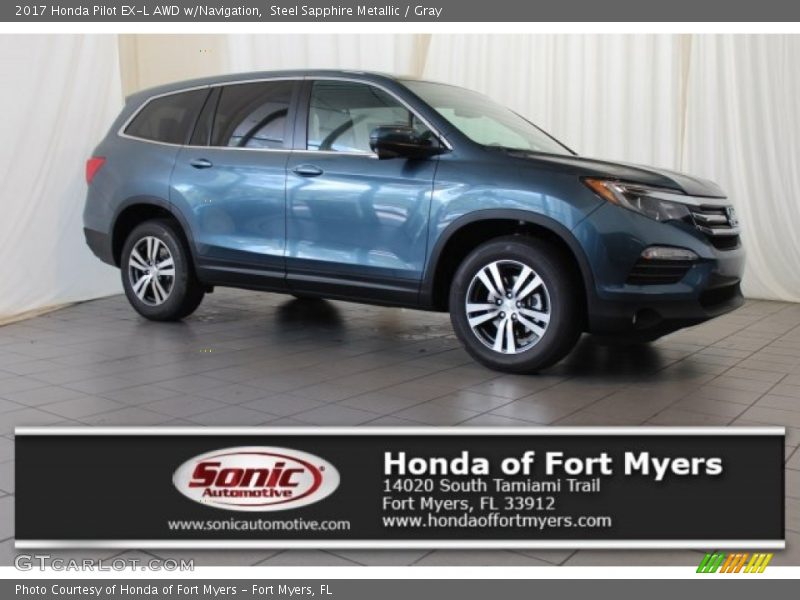 Steel Sapphire Metallic / Gray 2017 Honda Pilot EX-L AWD w/Navigation