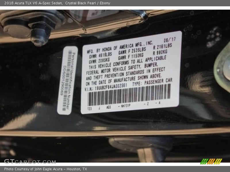 2018 TLX V6 A-Spec Sedan Crystal Black Pearl Color Code NH731P