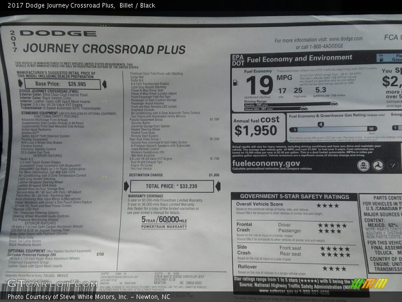 Billet / Black 2017 Dodge Journey Crossroad Plus