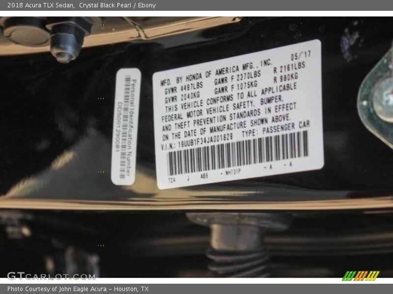 Crystal Black Pearl / Ebony 2018 Acura TLX Sedan