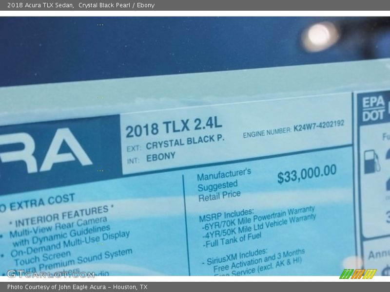 Crystal Black Pearl / Ebony 2018 Acura TLX Sedan