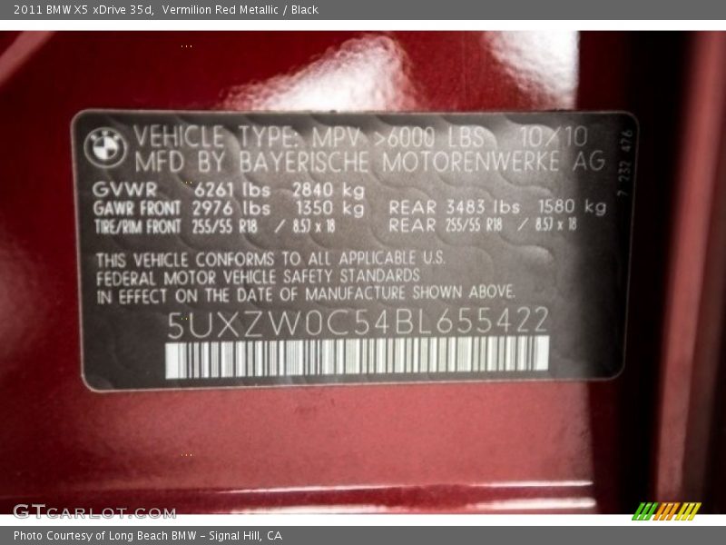 Vermilion Red Metallic / Black 2011 BMW X5 xDrive 35d