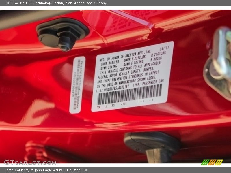 San Marino Red / Ebony 2018 Acura TLX Technology Sedan