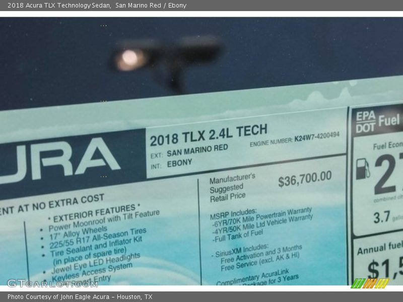 San Marino Red / Ebony 2018 Acura TLX Technology Sedan