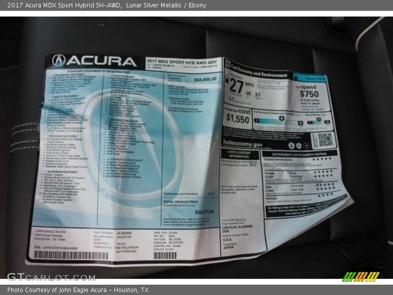 Lunar Silver Metallic / Ebony 2017 Acura MDX Sport Hybrid SH-AWD
