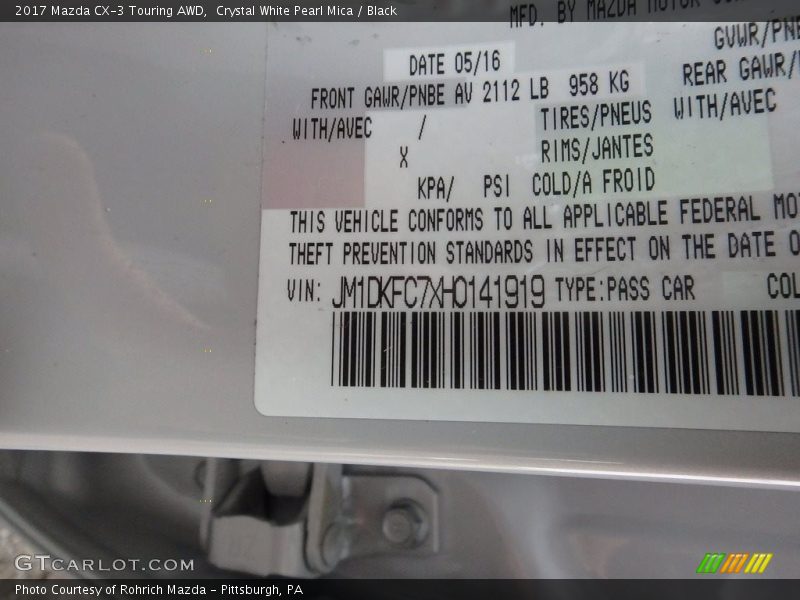 Crystal White Pearl Mica / Black 2017 Mazda CX-3 Touring AWD