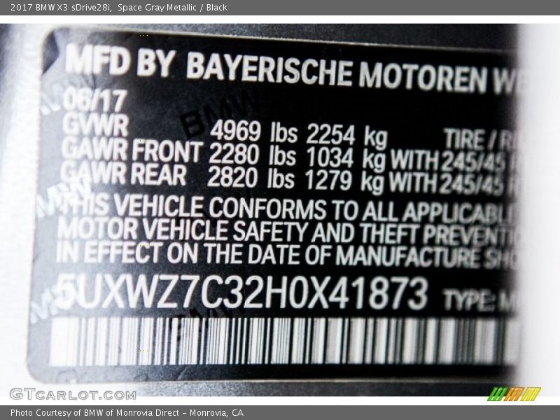 Space Gray Metallic / Black 2017 BMW X3 sDrive28i