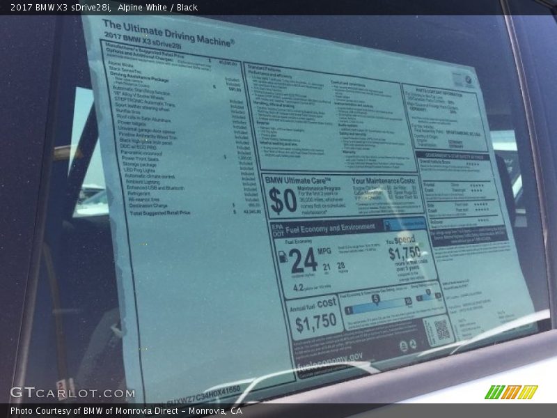 Alpine White / Black 2017 BMW X3 sDrive28i