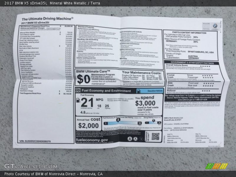 Mineral White Metallic / Terra 2017 BMW X5 sDrive35i