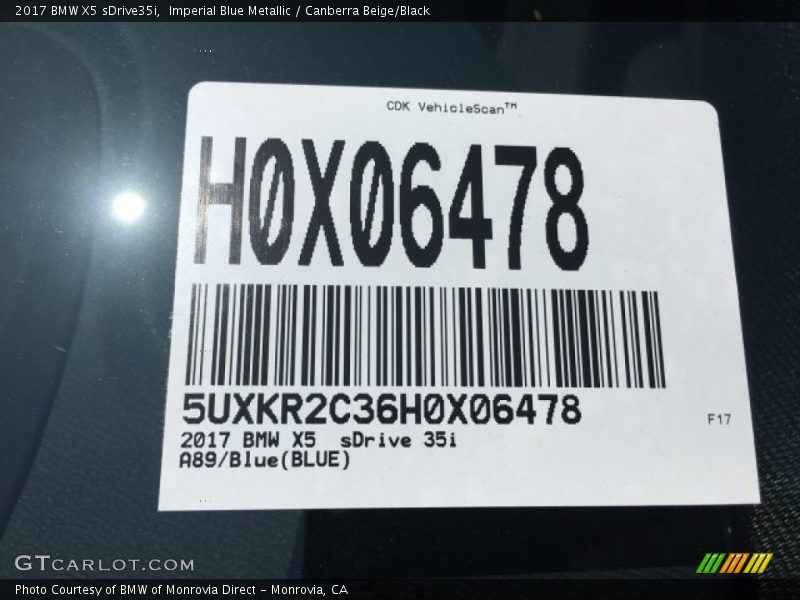 Imperial Blue Metallic / Canberra Beige/Black 2017 BMW X5 sDrive35i