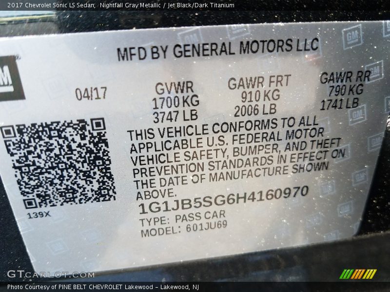 Nightfall Gray Metallic / Jet Black/Dark Titanium 2017 Chevrolet Sonic LS Sedan