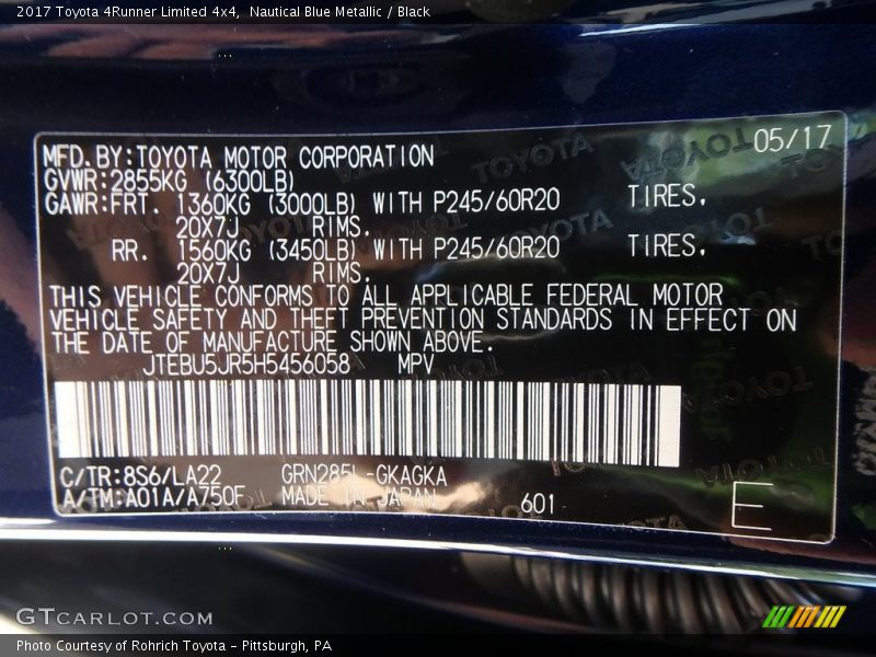 Nautical Blue Metallic / Black 2017 Toyota 4Runner Limited 4x4