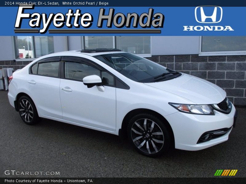 White Orchid Pearl / Beige 2014 Honda Civic EX-L Sedan