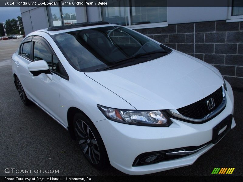 White Orchid Pearl / Beige 2014 Honda Civic EX-L Sedan