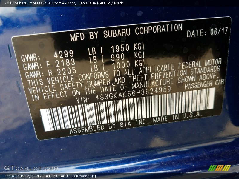 Lapis Blue Metallic / Black 2017 Subaru Impreza 2.0i Sport 4-Door