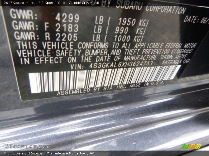 Carbide Gray Metallic / Black 2017 Subaru Impreza 2.0i Sport 4-Door