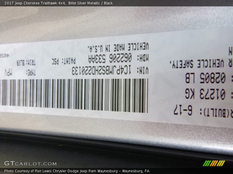 Billet Silver Metallic / Black 2017 Jeep Cherokee Trailhawk 4x4
