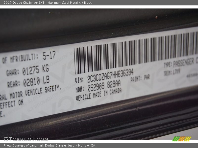Maximum Steel Metallic / Black 2017 Dodge Challenger SXT