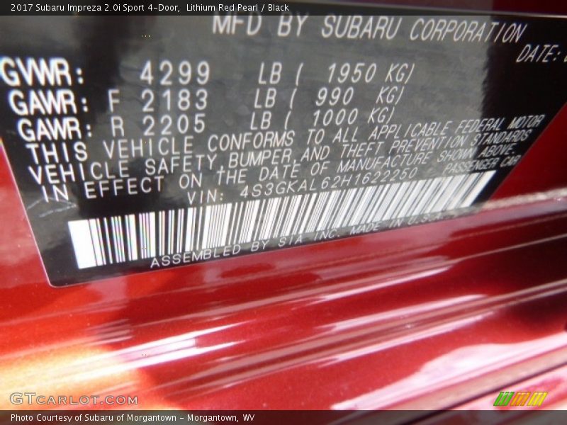 Lithium Red Pearl / Black 2017 Subaru Impreza 2.0i Sport 4-Door
