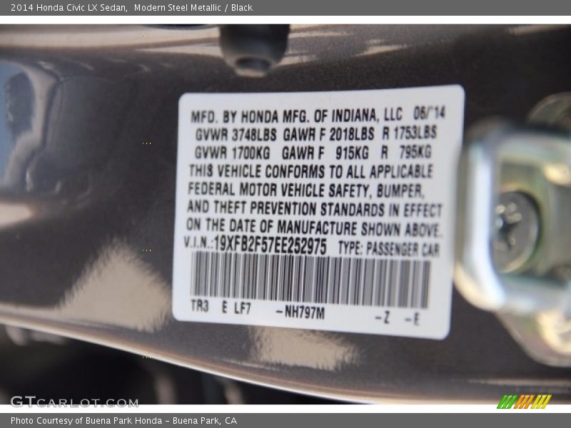 Modern Steel Metallic / Black 2014 Honda Civic LX Sedan