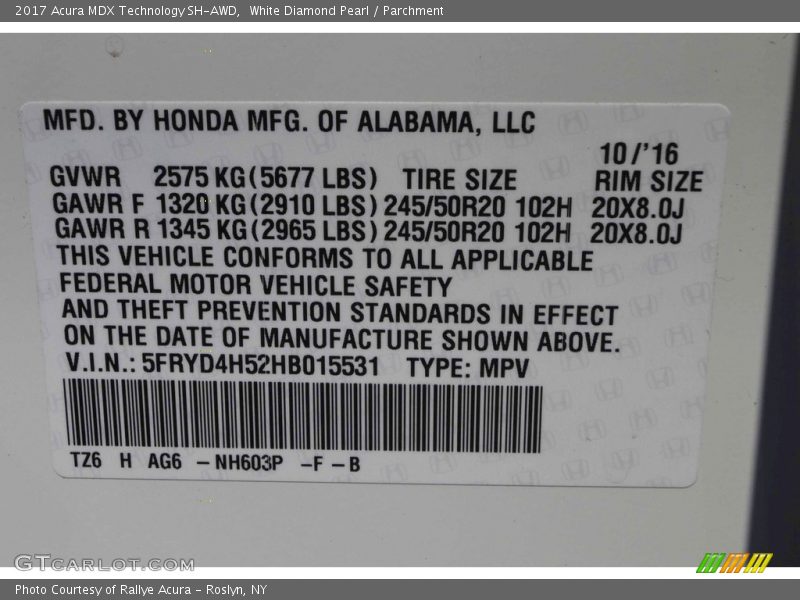 White Diamond Pearl / Parchment 2017 Acura MDX Technology SH-AWD
