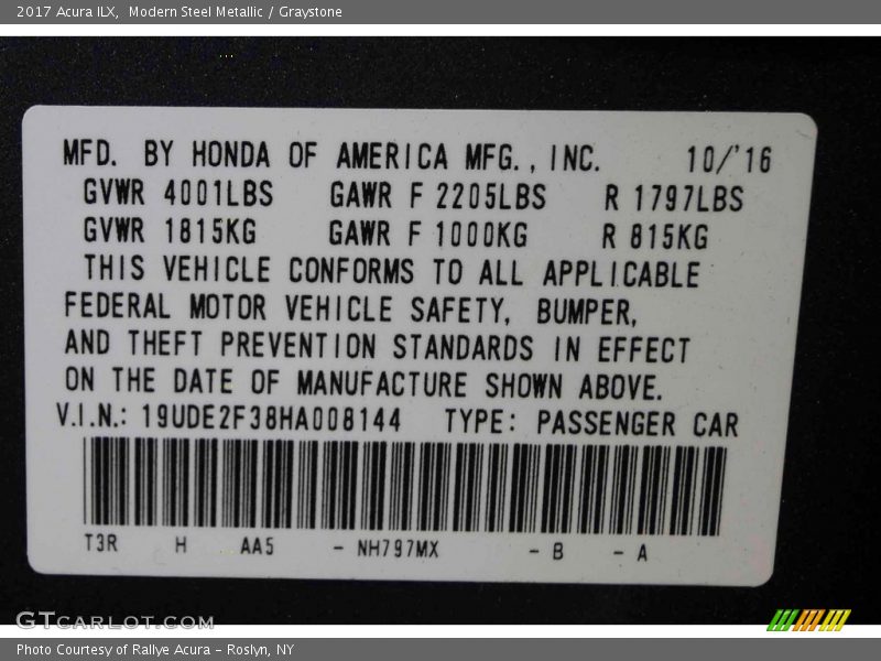 Modern Steel Metallic / Graystone 2017 Acura ILX
