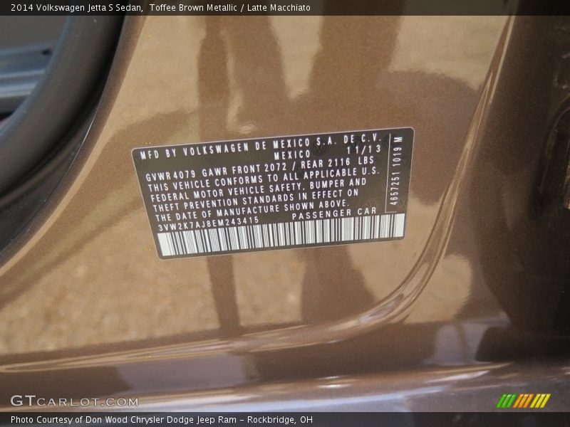 Toffee Brown Metallic / Latte Macchiato 2014 Volkswagen Jetta S Sedan