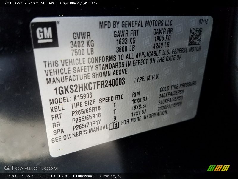 Onyx Black / Jet Black 2015 GMC Yukon XL SLT 4WD