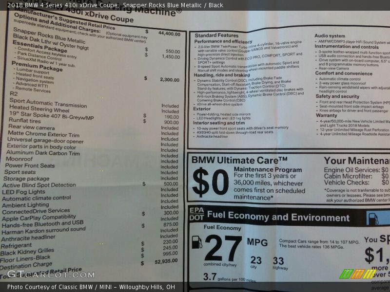 Snapper Rocks Blue Metallic / Black 2018 BMW 4 Series 430i xDrive Coupe