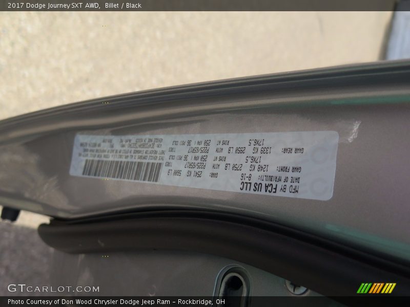 Billet / Black 2017 Dodge Journey SXT AWD