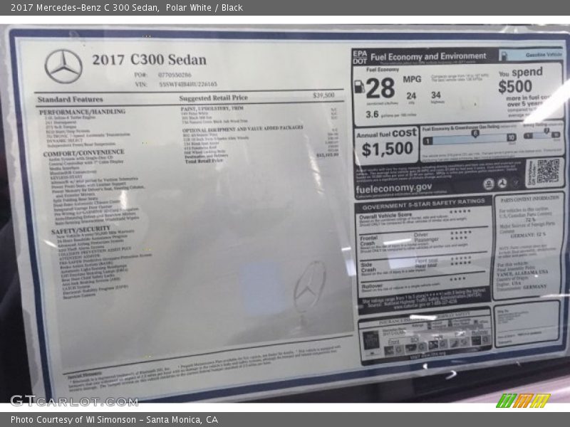 Polar White / Black 2017 Mercedes-Benz C 300 Sedan