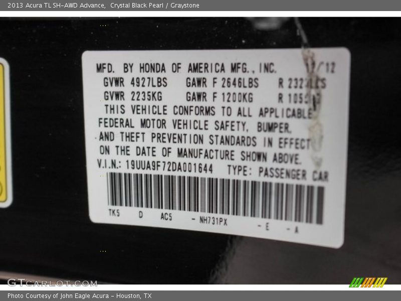 Crystal Black Pearl / Graystone 2013 Acura TL SH-AWD Advance