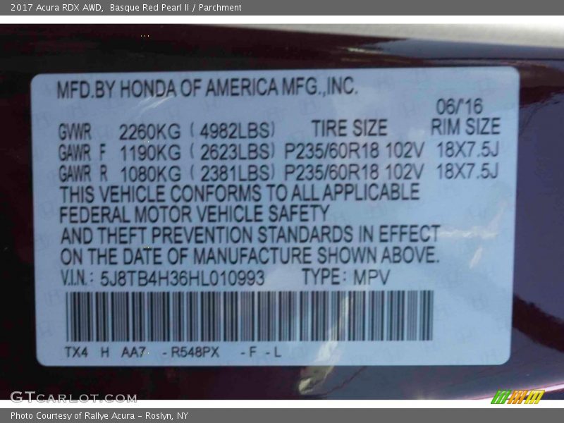 Basque Red Pearl II / Parchment 2017 Acura RDX AWD