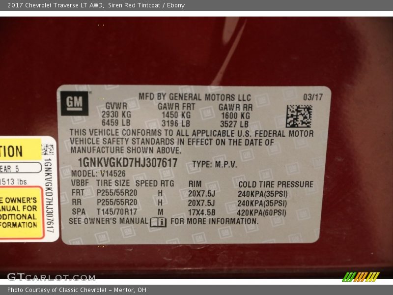 Siren Red Tintcoat / Ebony 2017 Chevrolet Traverse LT AWD
