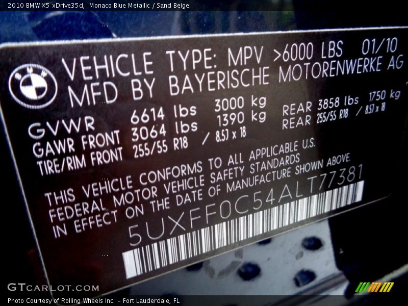 Monaco Blue Metallic / Sand Beige 2010 BMW X5 xDrive35d