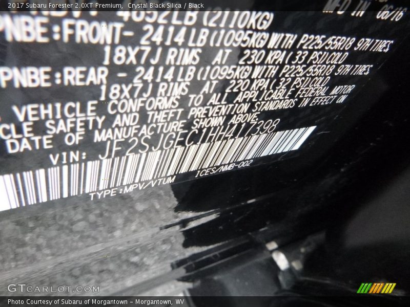 Crystal Black Silica / Black 2017 Subaru Forester 2.0XT Premium