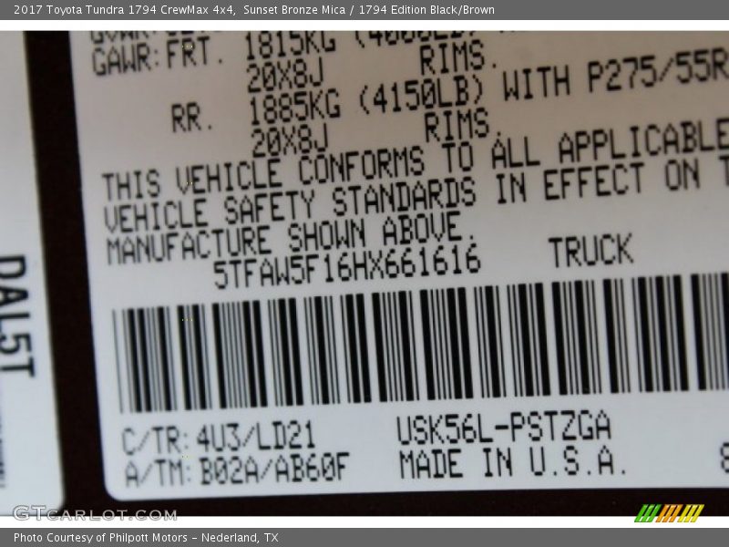 Sunset Bronze Mica / 1794 Edition Black/Brown 2017 Toyota Tundra 1794 CrewMax 4x4