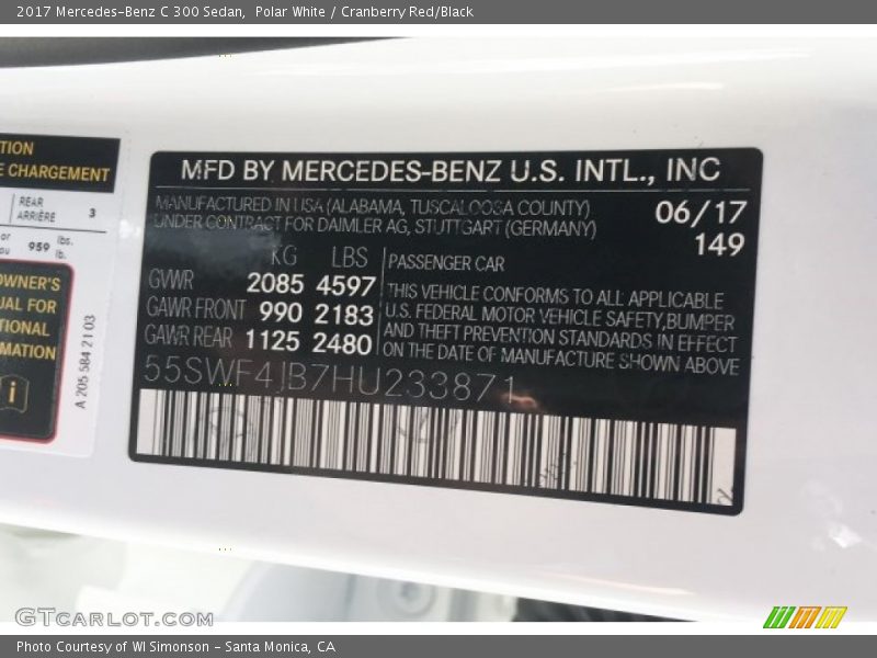 Polar White / Cranberry Red/Black 2017 Mercedes-Benz C 300 Sedan