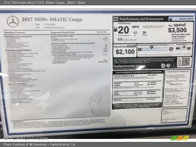  2017 S 550 4Matic Coupe Window Sticker