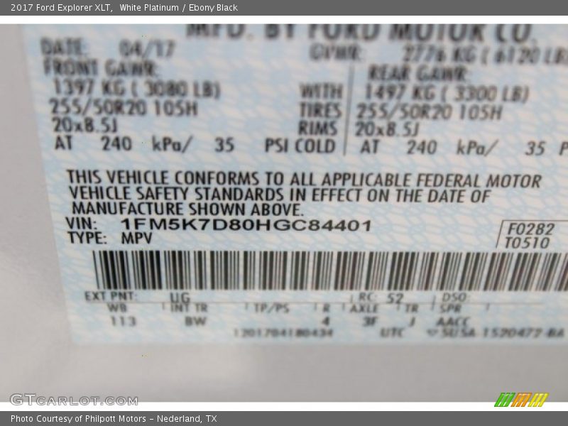 White Platinum / Ebony Black 2017 Ford Explorer XLT